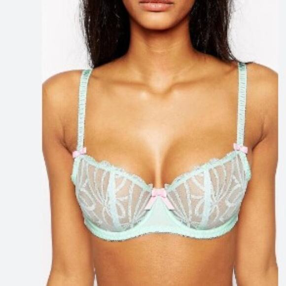 Freya Brand Starlet Underwire Vertical Seam Bra Peppermint Green Pink 36D - Picture 1 of 6